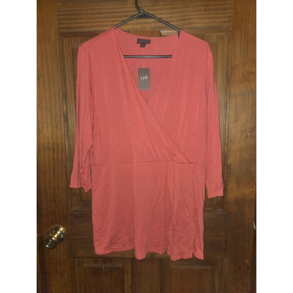 J. Jill Wearever Cardinal Red Wrap Tunic Top 3/4 Sleeve LP Large Petite New